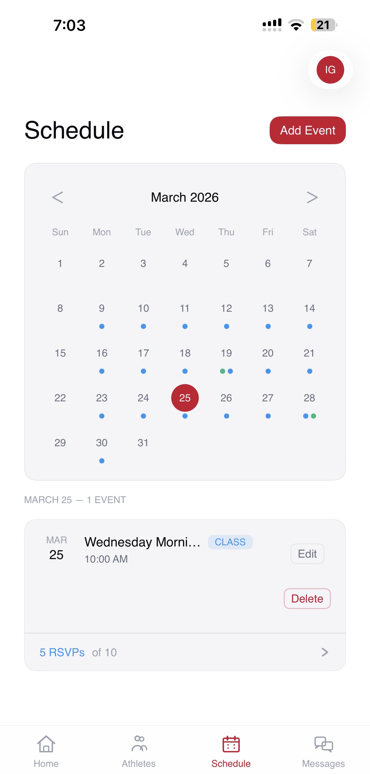 TALAS Coach Schedule